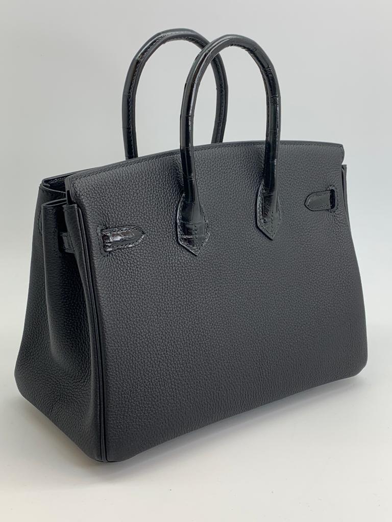 HERMES BIRKIN 25 RETOURNE TOGO BLACK HANDBAG PALLADIUM HARDWARE back side