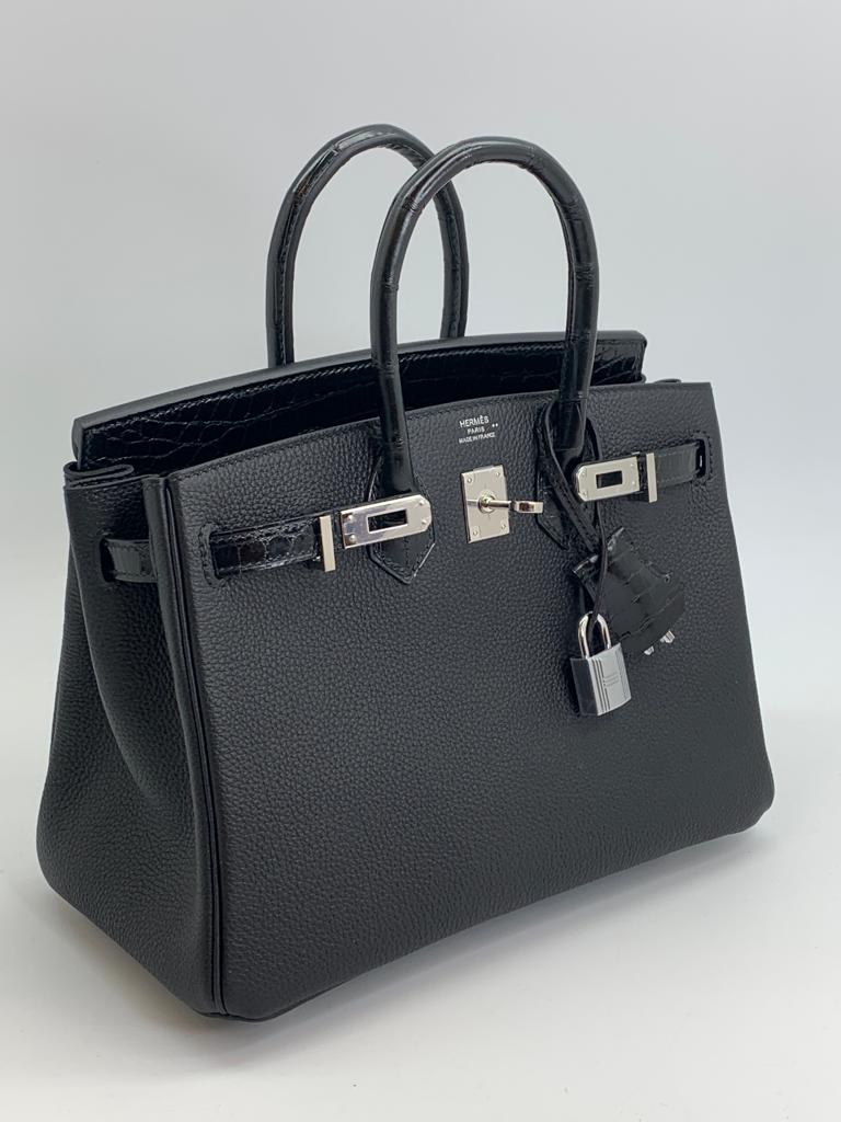 HERMES BIRKIN 25 RETOURNE TOGO BLACK HANDBAG PALLADIUM HARDWARE front