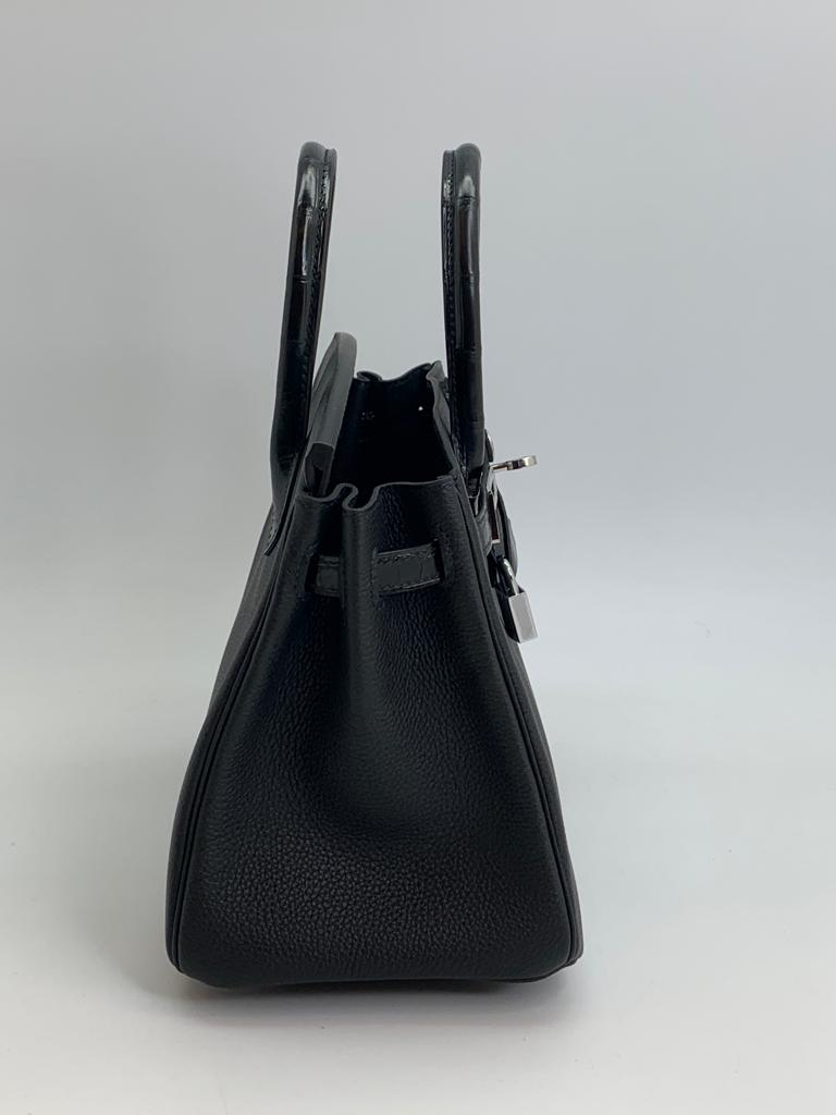 HERMES BIRKIN 25 RETOURNE TOGO BLACK HANDBAG PALLADIUM HARDWARE sideways