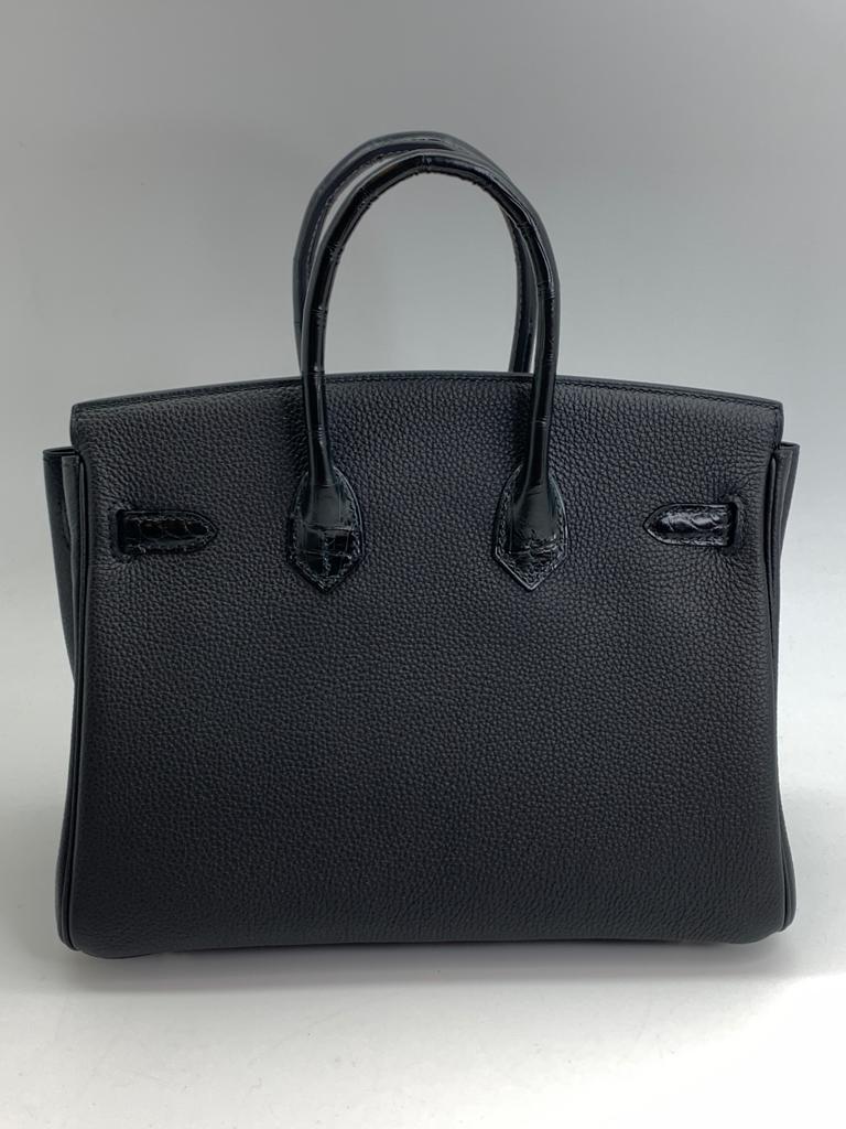 HERMES BIRKIN 25 RETOURNE TOGO BLACK HANDBAG PALLADIUM HARDWARE back