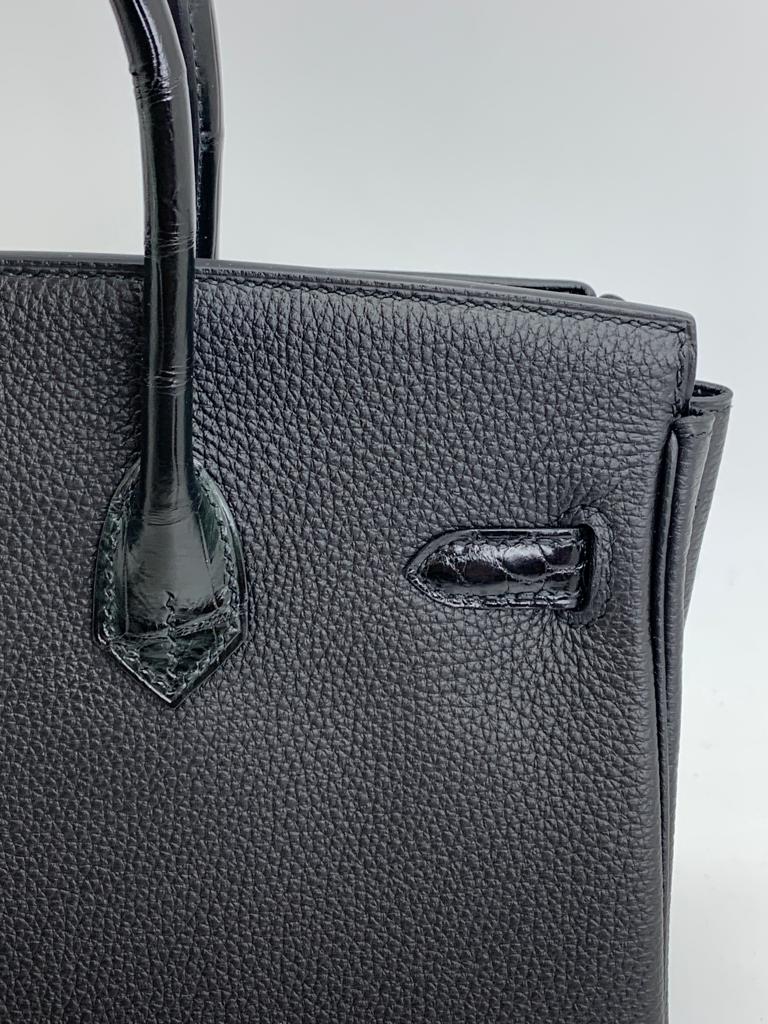 HERMES BIRKIN 25 RETOURNE TOGO BLACK HANDBAG PALLADIUM HARDWARE back side close up