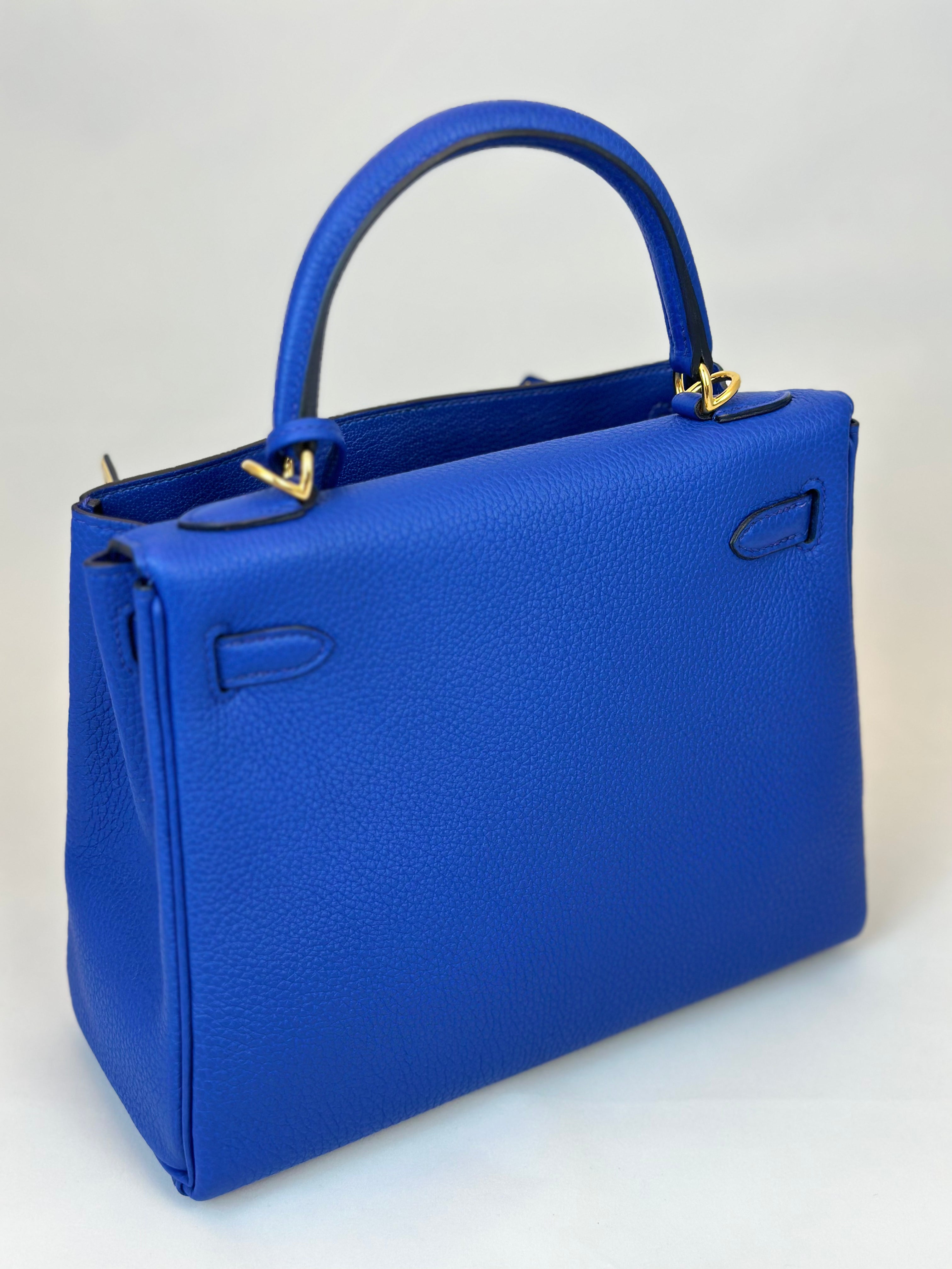 HERMES KELLY 25 TOGO BLUE ROYALE HANDBAG GOLD HARDWARE back side