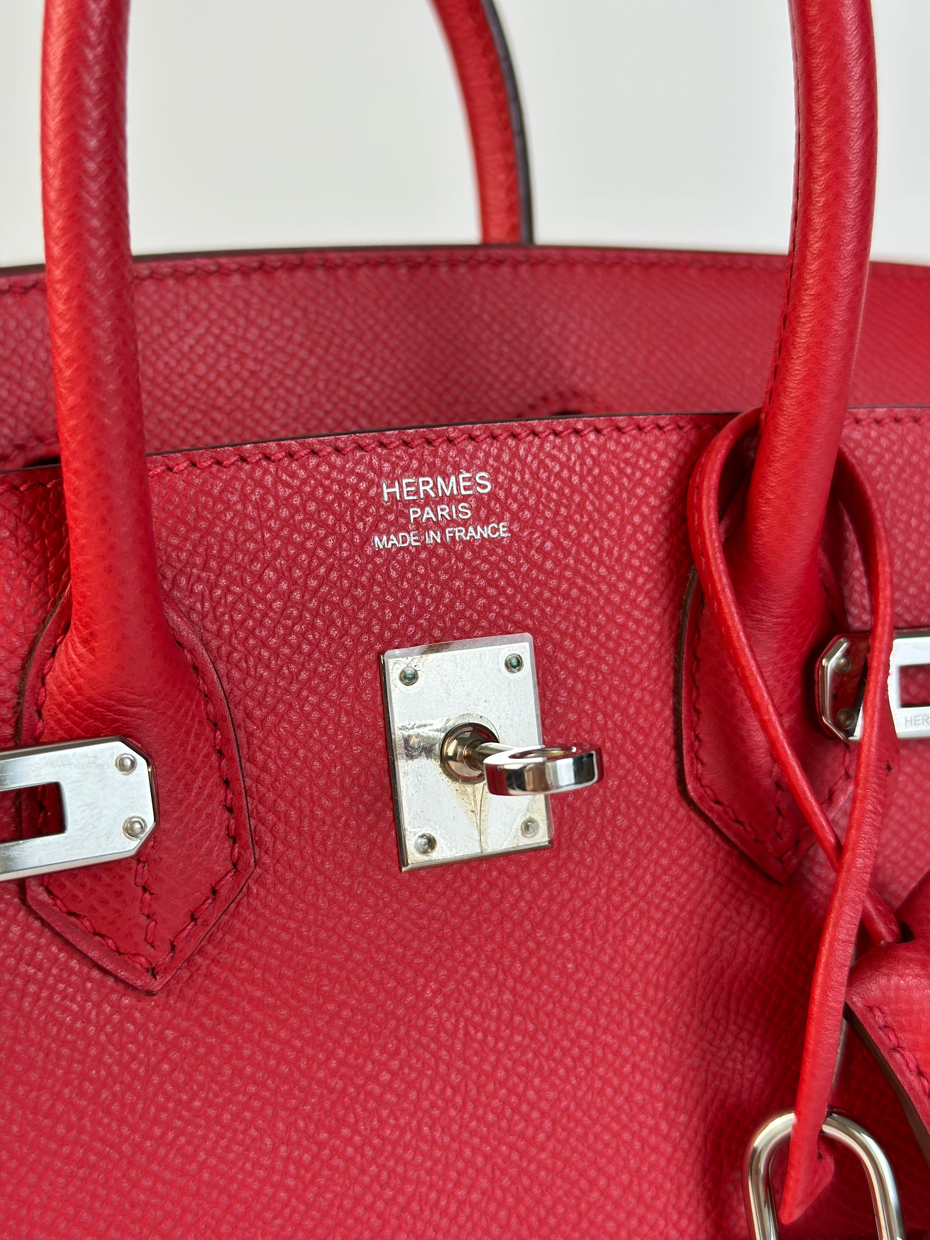 HERMES BIRKIN 25 RETOURNE EPSON BOUGAINVILLIER RED HANDBAG PALLADIUM HARDWARE palladium