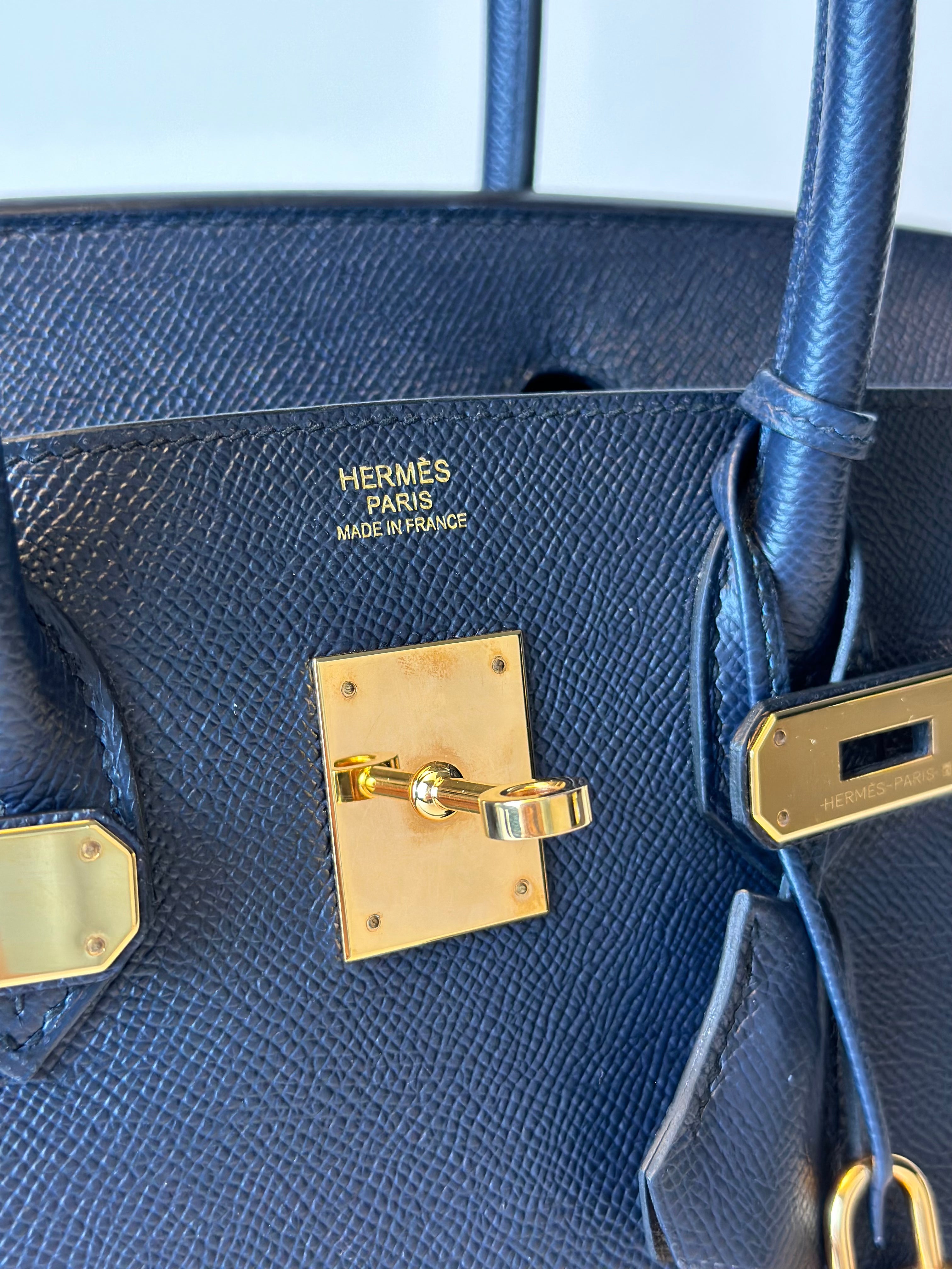 HERMES BIRKIN 28 RETOURNE EPSON BLUE SAPPHIRE HANDBAG GOLDEN HARDWARE