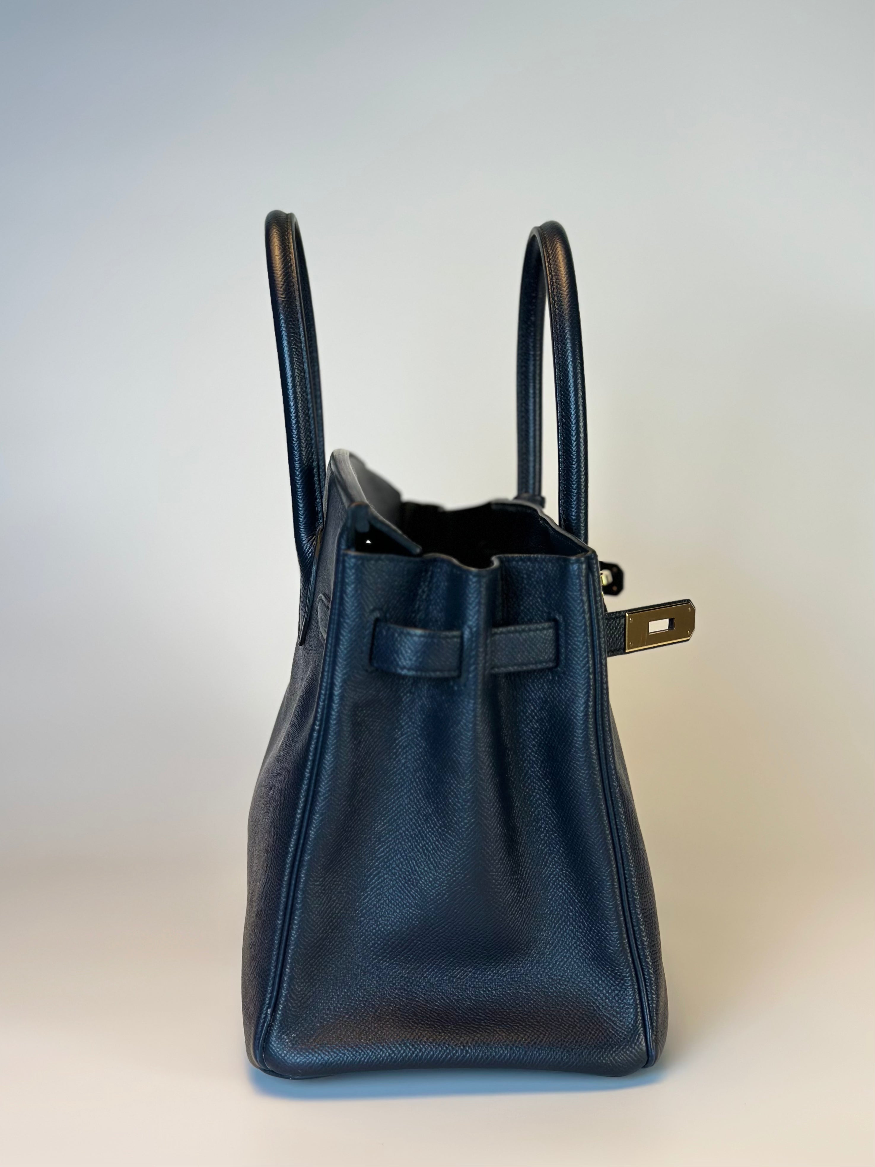 HERMES BIRKIN 28 RETOURNE EPSON BLUE SAPPHIRE HANDBAG GOLDEN HARDWARE side