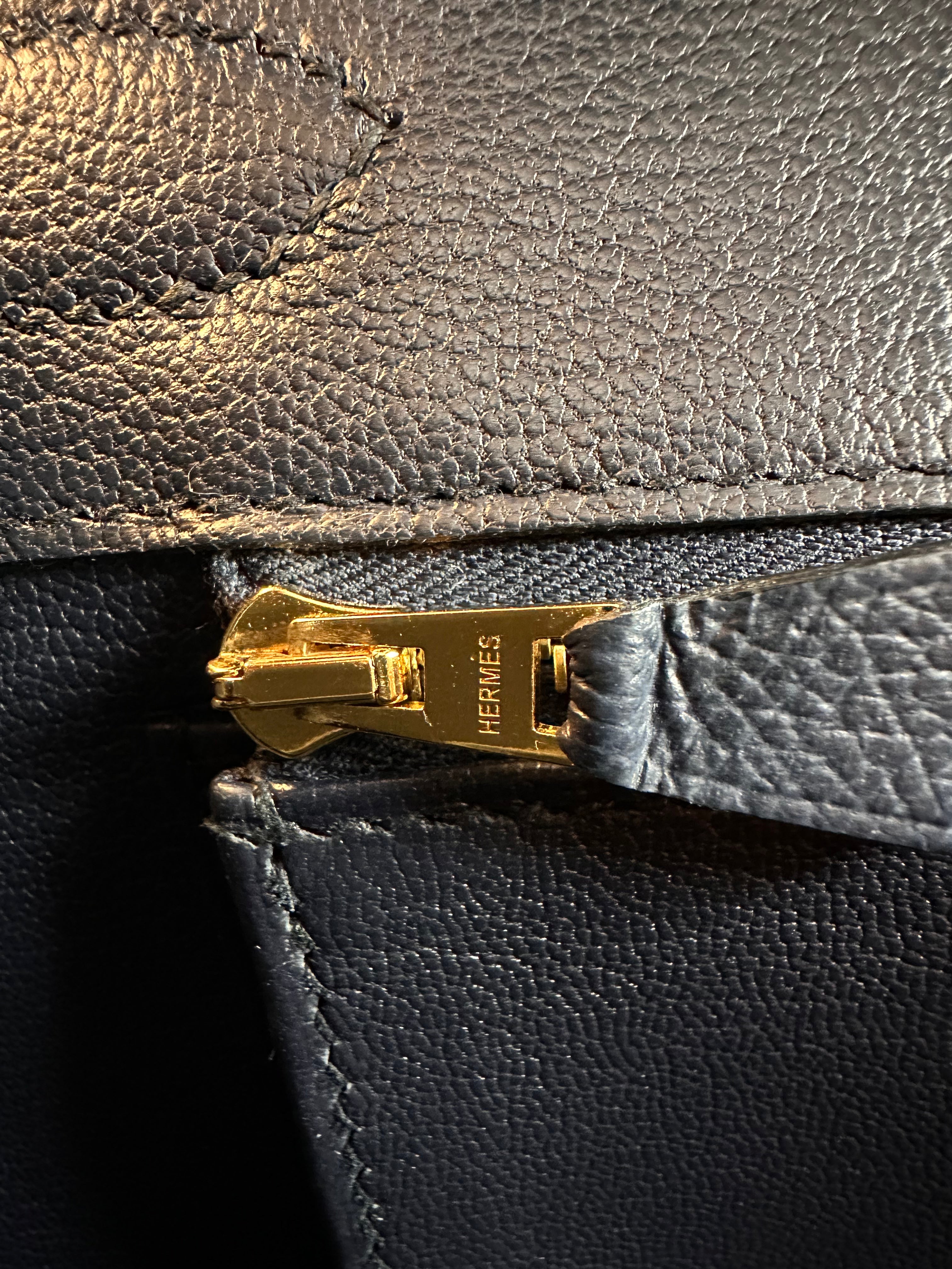 HERMES BIRKIN 28 RETOURNE EPSON BLUE SAPPHIRE HANDBAG GOLDEN HARDWARE zipper
