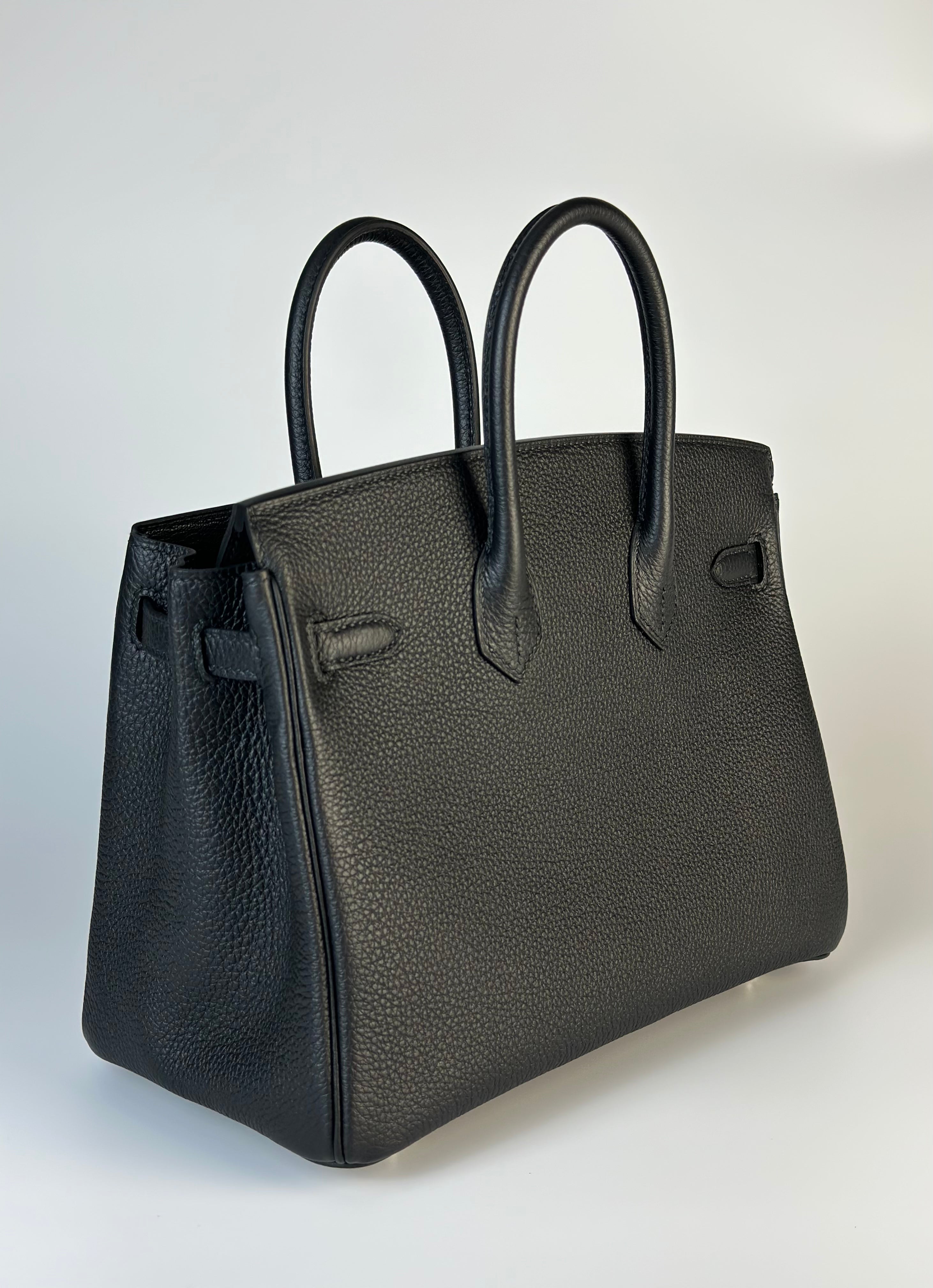 HERMES BIRKIN 25 RETOURNE TOGO BLACK HANDBAG PALLADIUM HARDWARE