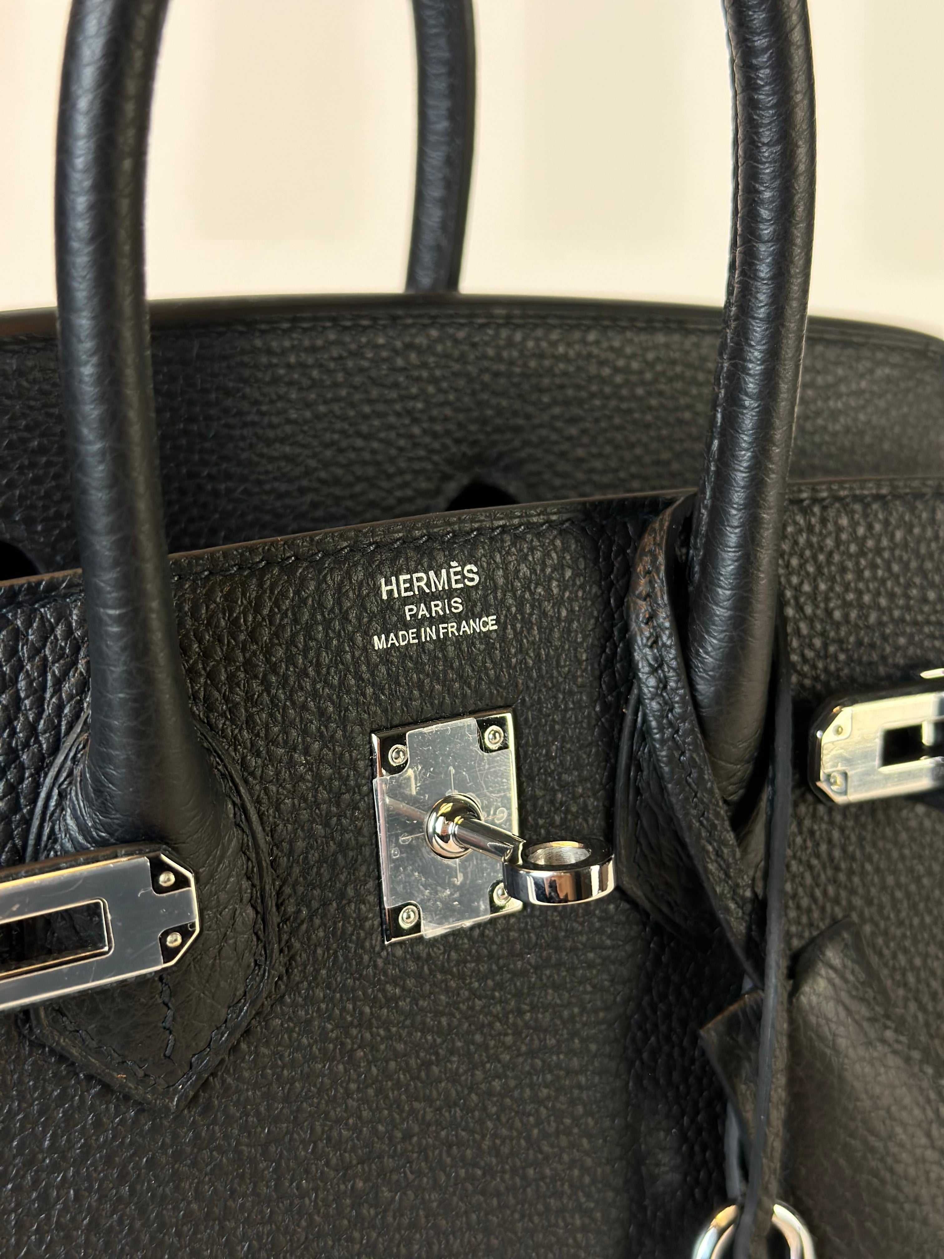 HERMES BIRKIN 25 RETOURNE TOGO BLACK HANDBAG PALLADIUM HARDWARE