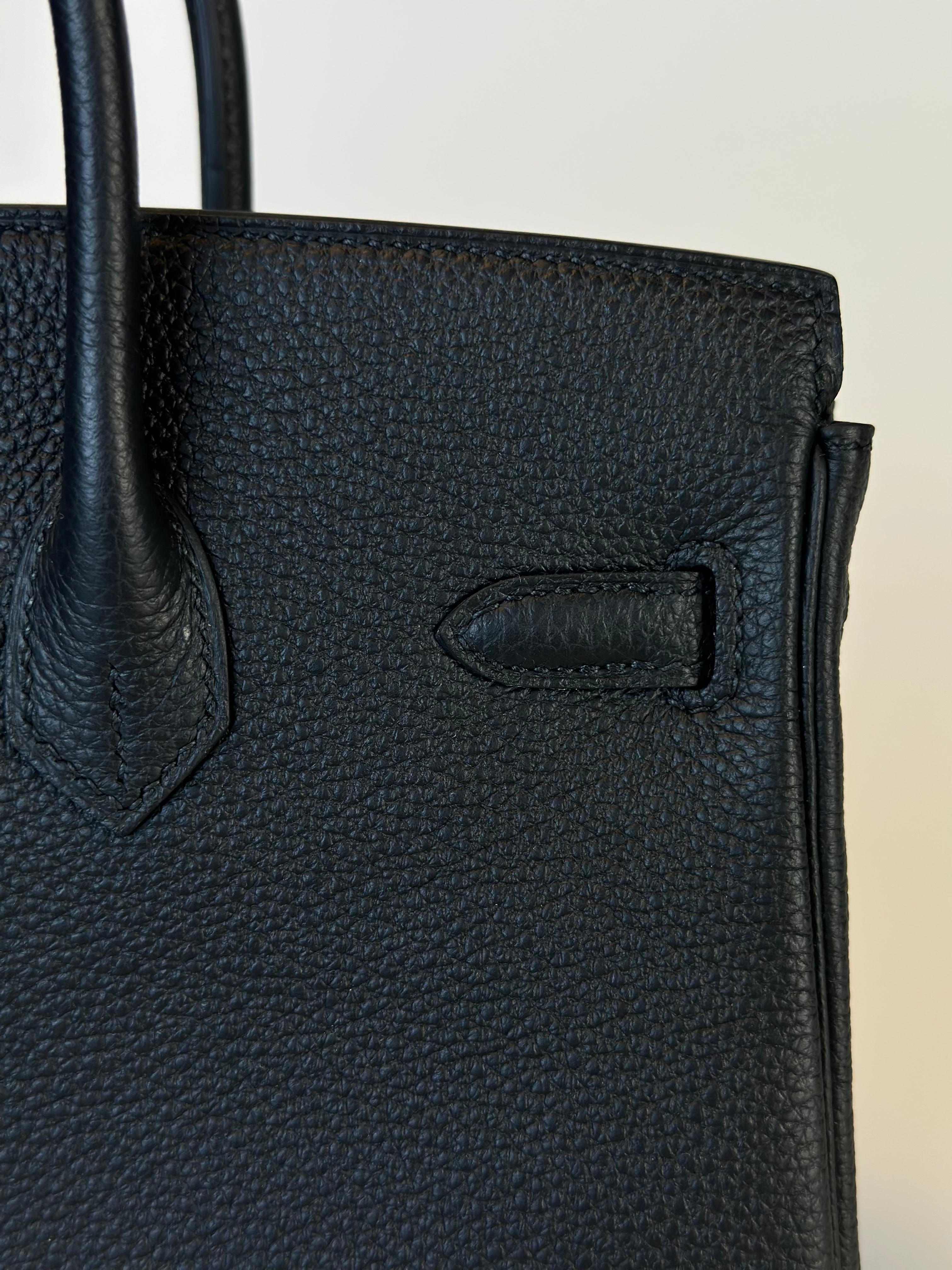 HERMES BIRKIN 25 RETOURNE TOGO BLACK HANDBAG PALLADIUM HARDWARE flap