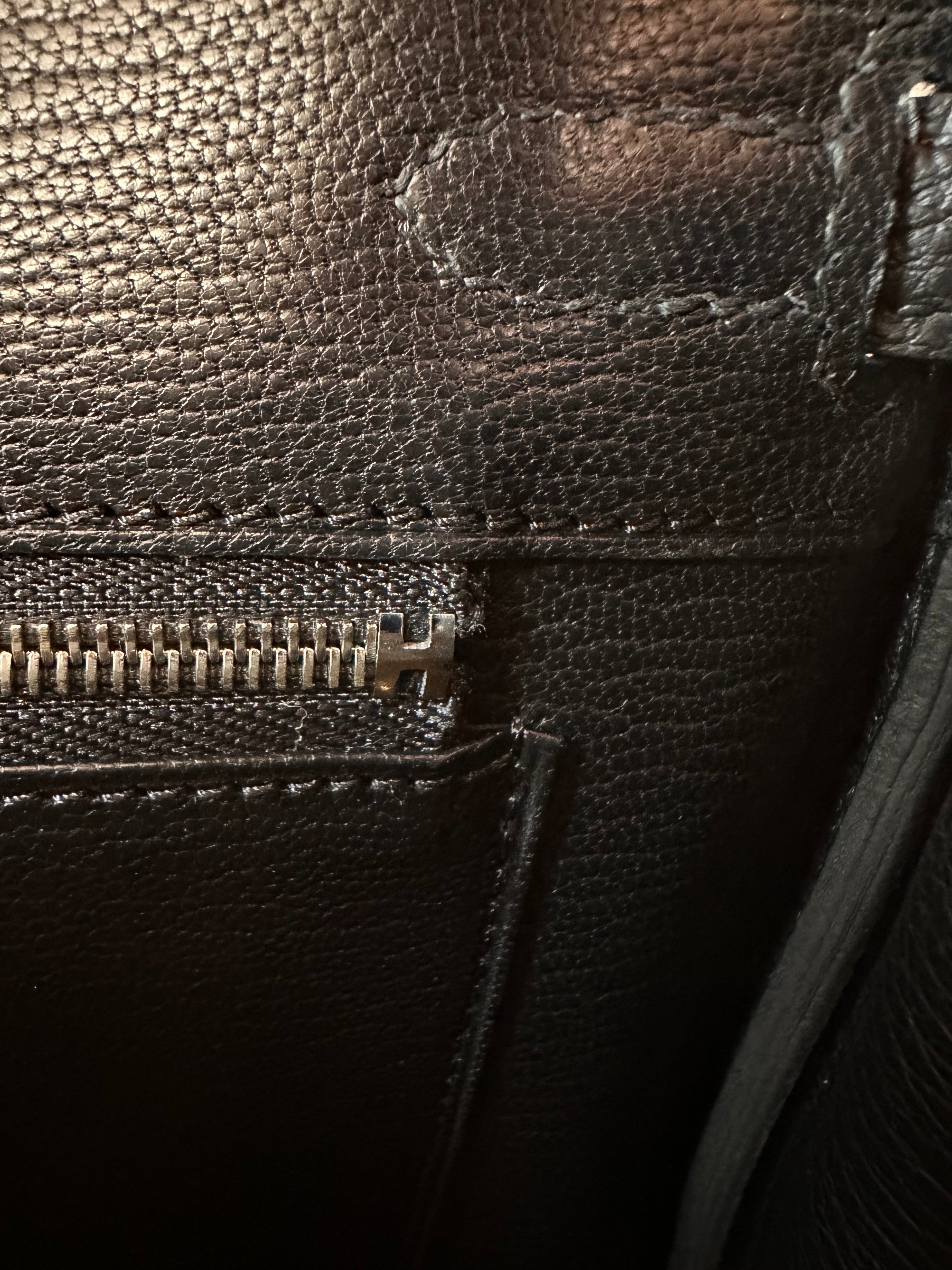 HERMES BIRKIN 25 RETOURNE TOGO BLACK HANDBAG PALLADIUM HARDWARE zipper logo