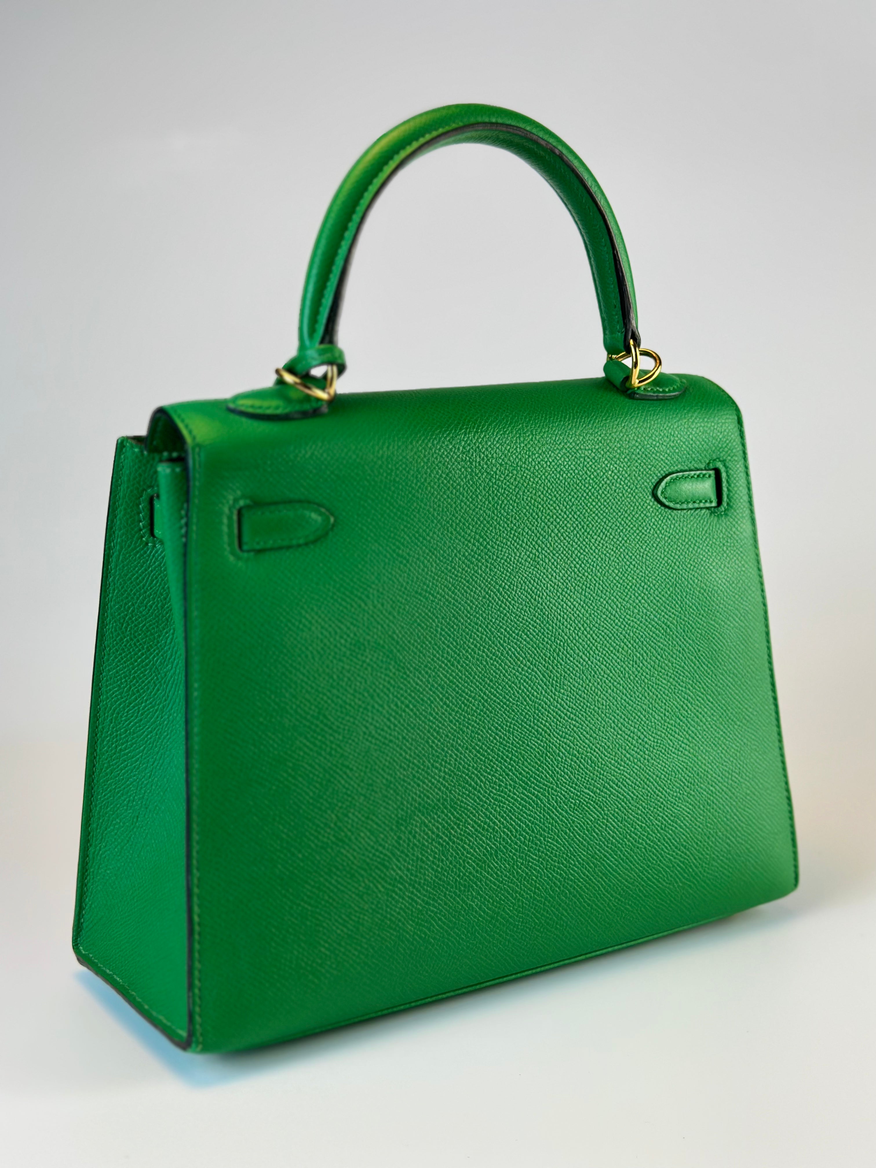 HERMES KELLY 28 EPSON GREEN BAMBOO HANDBAG GOLDEN HARDWARE back side