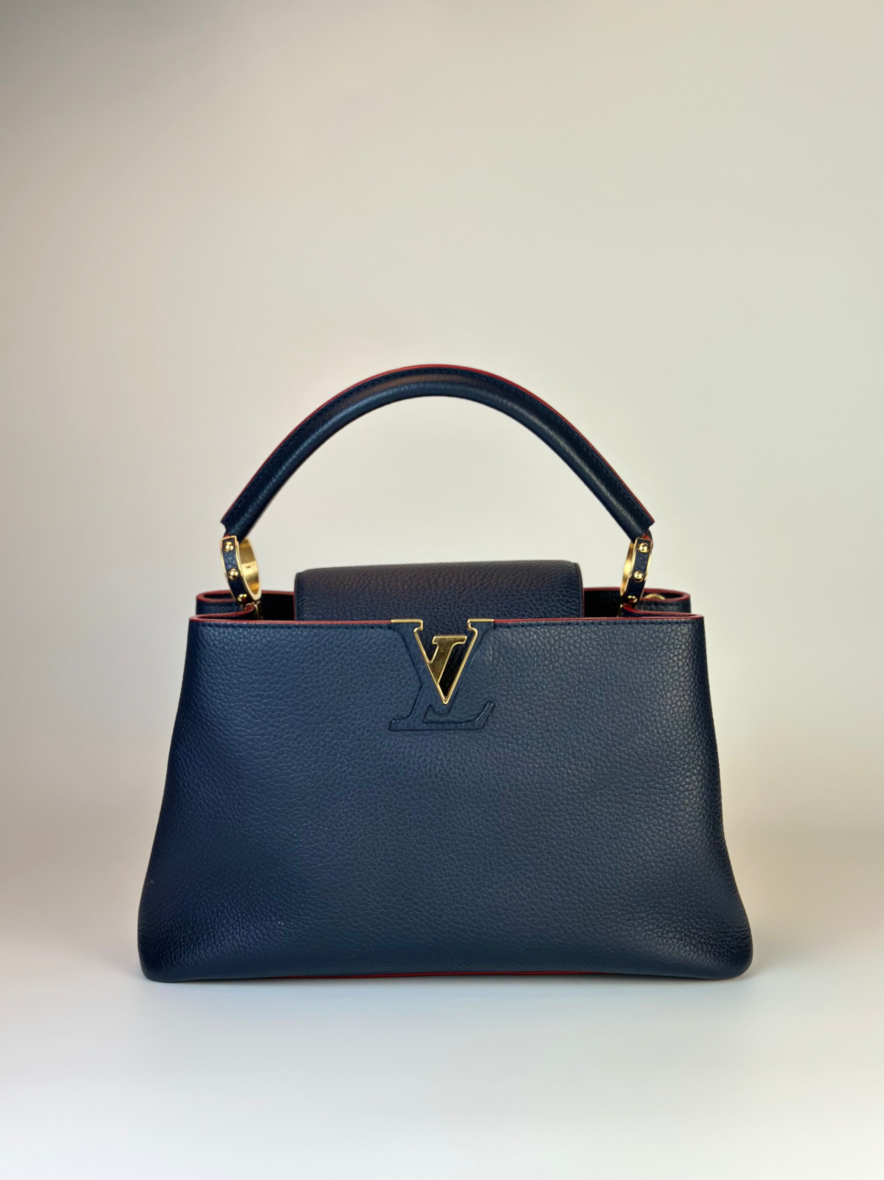 LOUIS VUITTON CAPUCCINES MM BAG in Navy Blue and Red Finishing