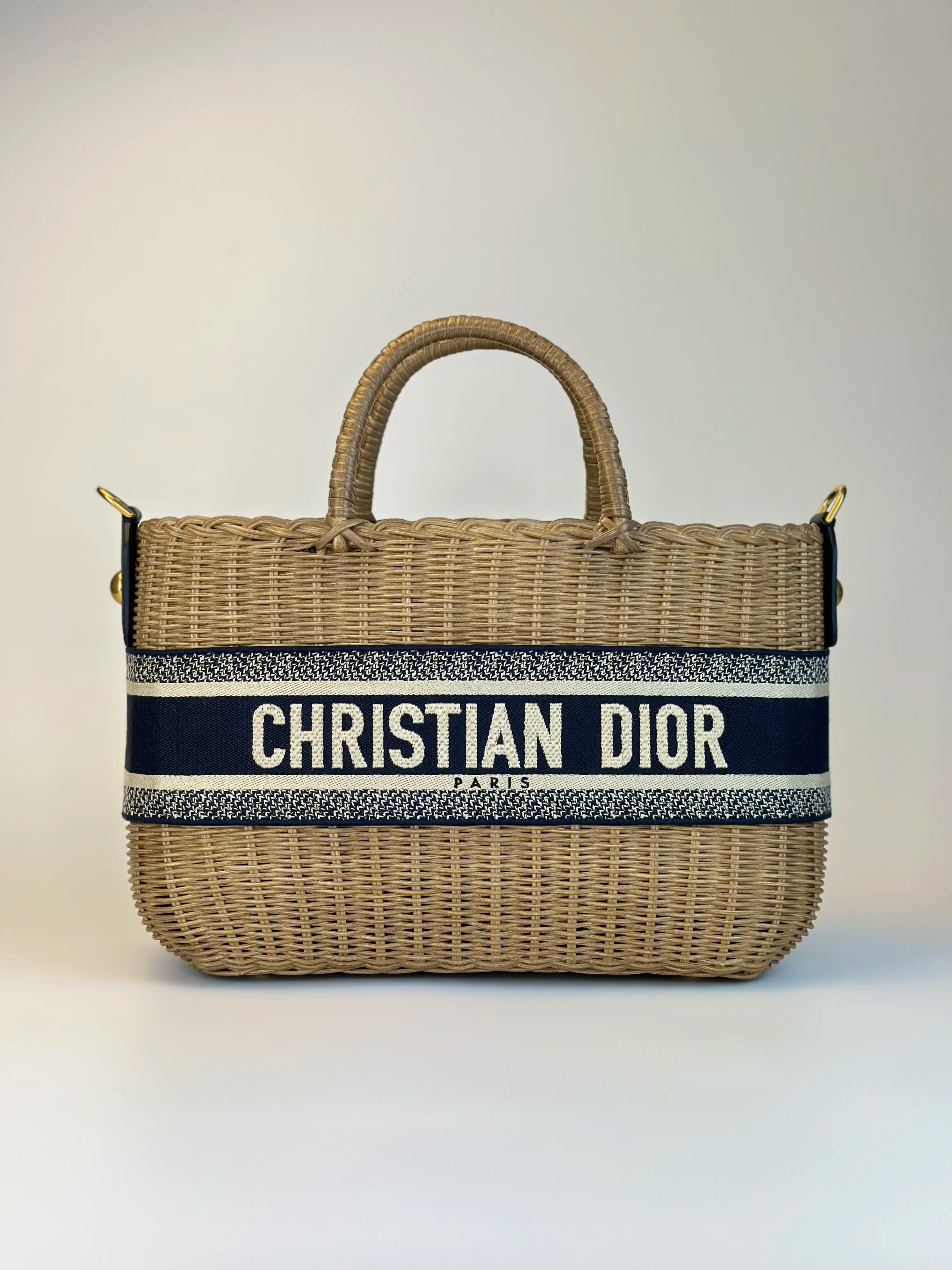 Christian Dior Logo-Jacquard Wicker Basket Bag