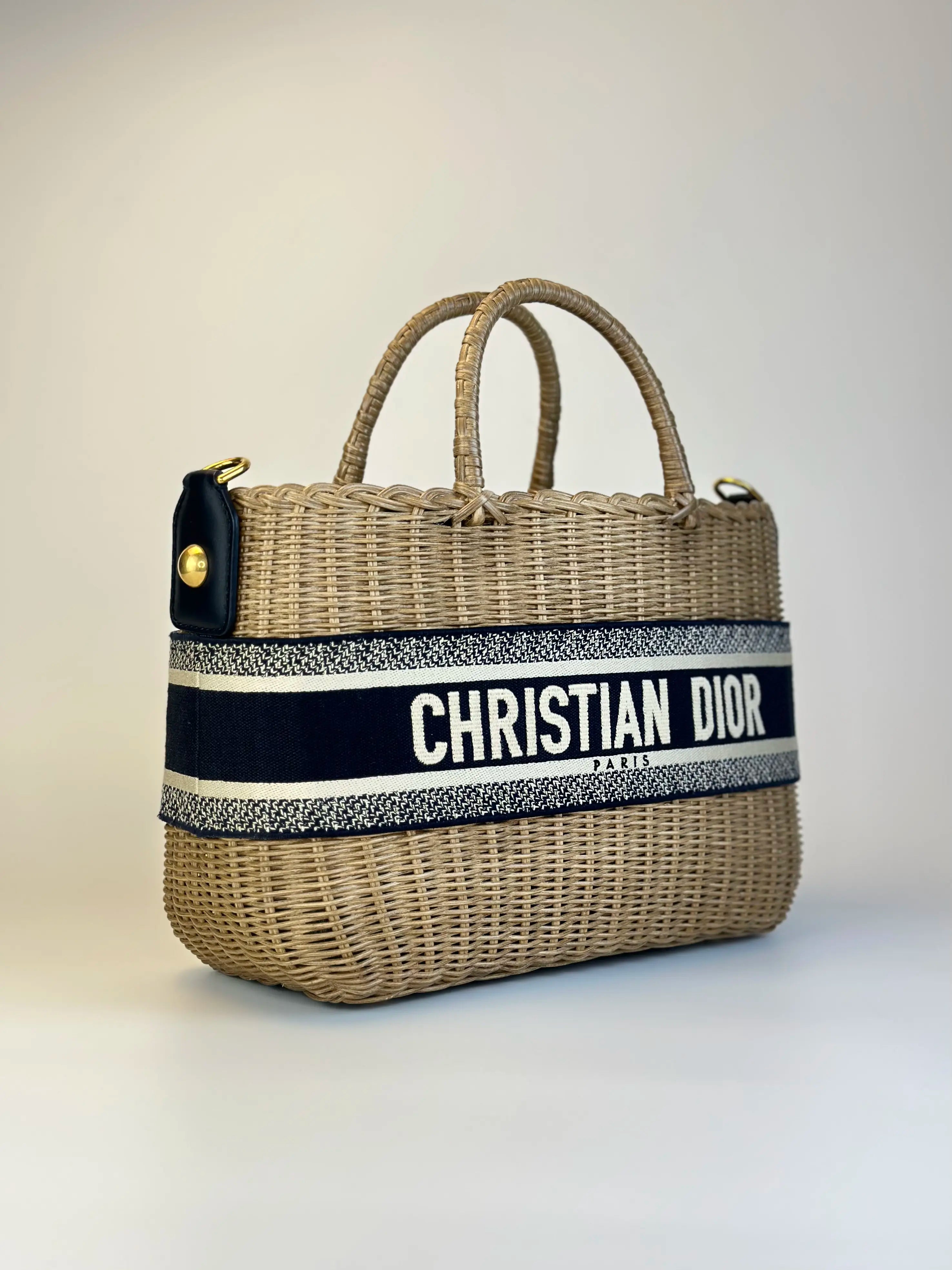 Christian Dior Logo-Jacquard Wicker Basket Bag