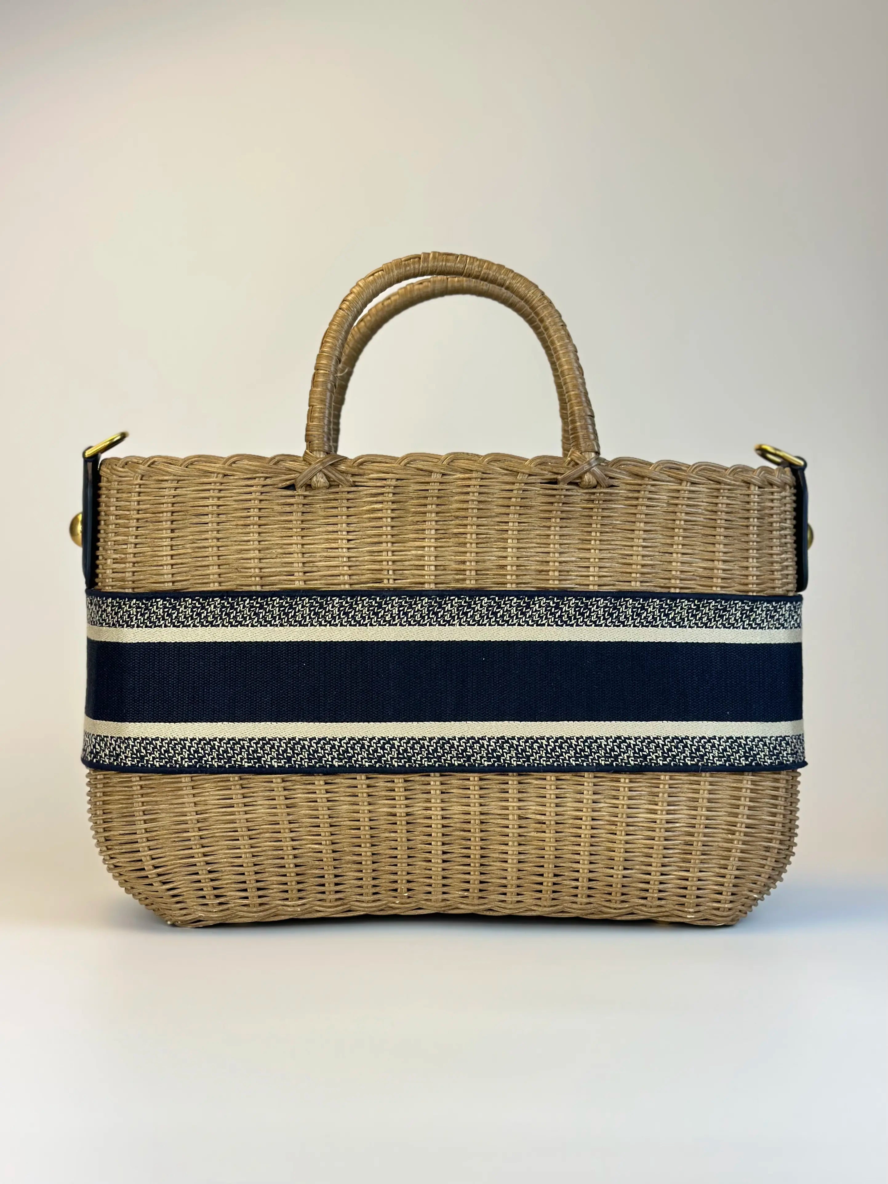 Christian Dior Logo-Jacquard Wicker Basket Bag