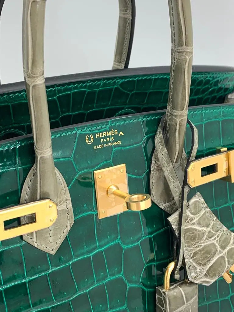 This is an Authentic HERMES HSS Birkin 25 in Green Porosus Crocodile Leather