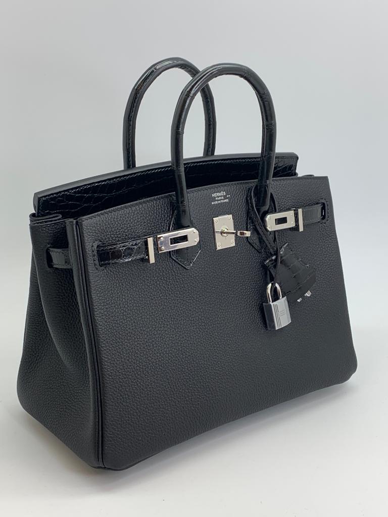 Hermes Birkin 25 Retourne Togo Black Handbag Palladium Hardware with N