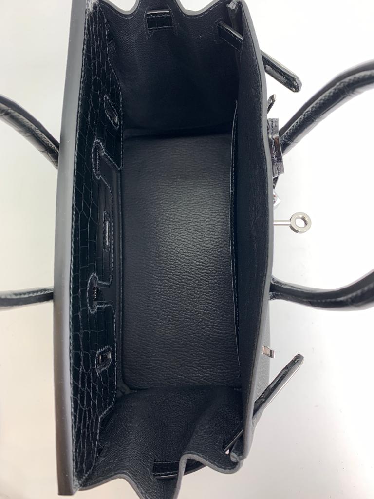 HERMES BIRKIN 25 RETOURNE TOGO BLACK HANDBAG PALLADIUM HARDWARE inside