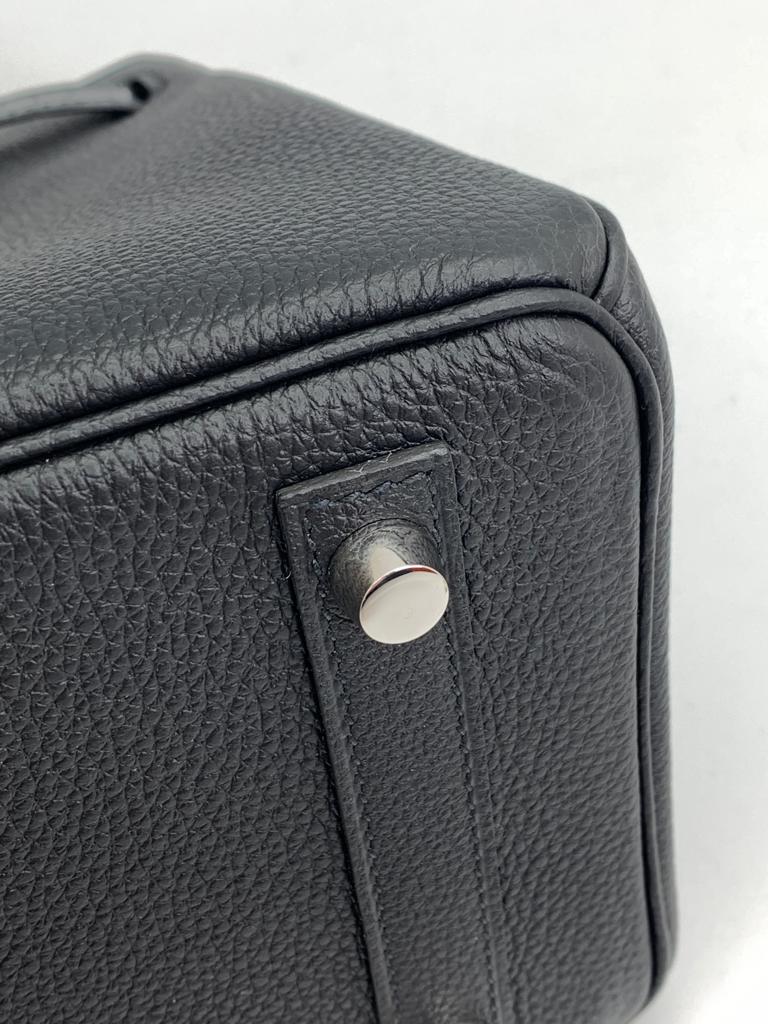 HERMES BIRKIN 25 RETOURNE TOGO BLACK HANDBAG PALLADIUM HARDWARE from bellow
