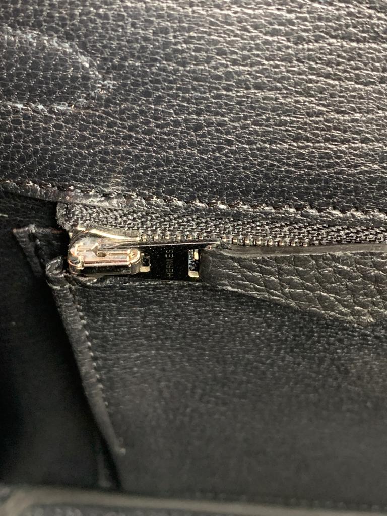 HERMES BIRKIN 25 RETOURNE TOGO BLACK HANDBAG PALLADIUM HARDWARE zipper