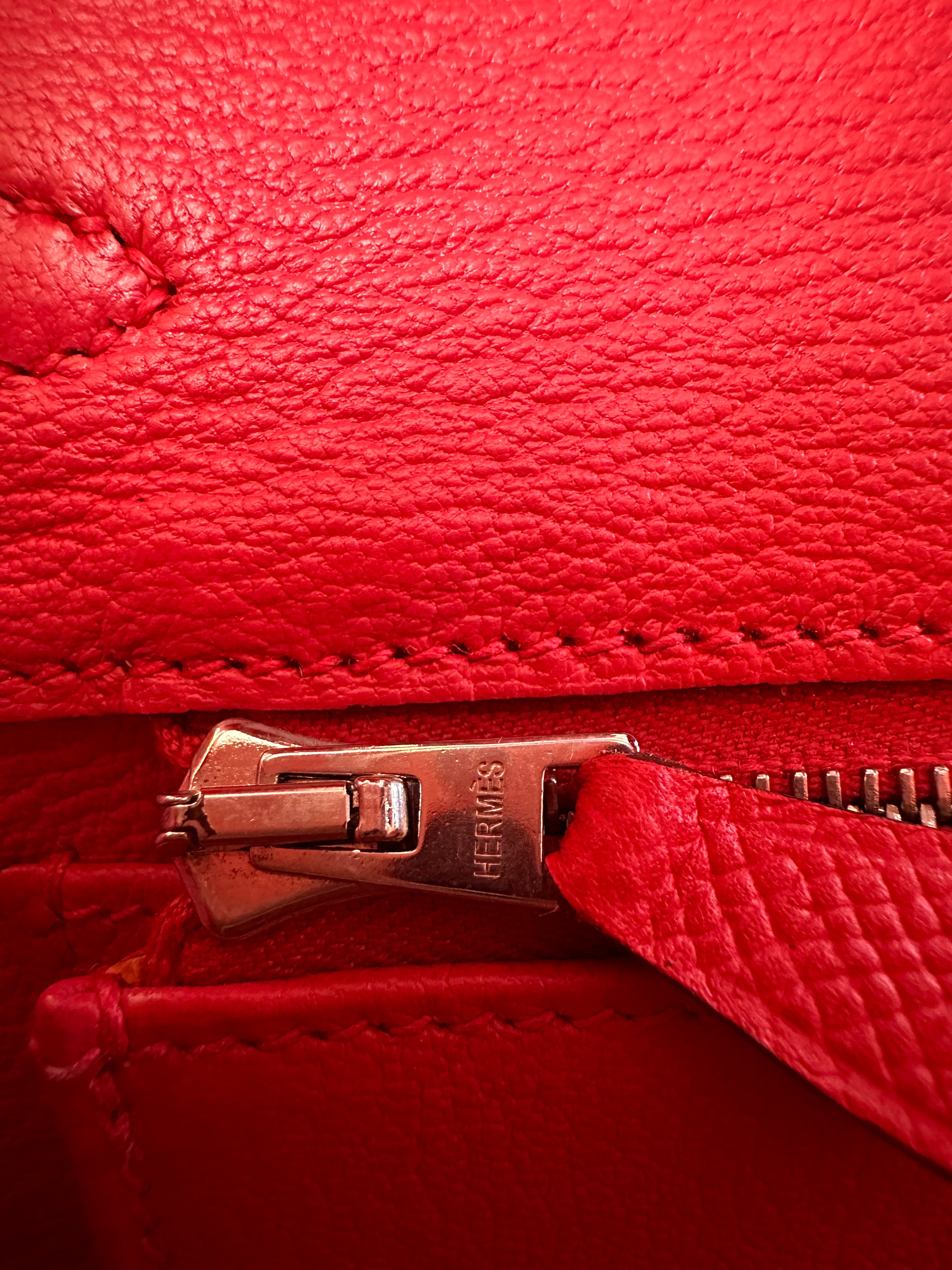   HERMES BIRKIN 25 RETOURNE EPSON BOUGAINVILLIER RED HANDBAG PALLADIUM HARDWARE zipper