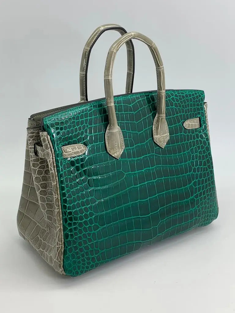 This is an Authentic HERMES HSS Birkin 25 in Green Porosus Crocodile Leather