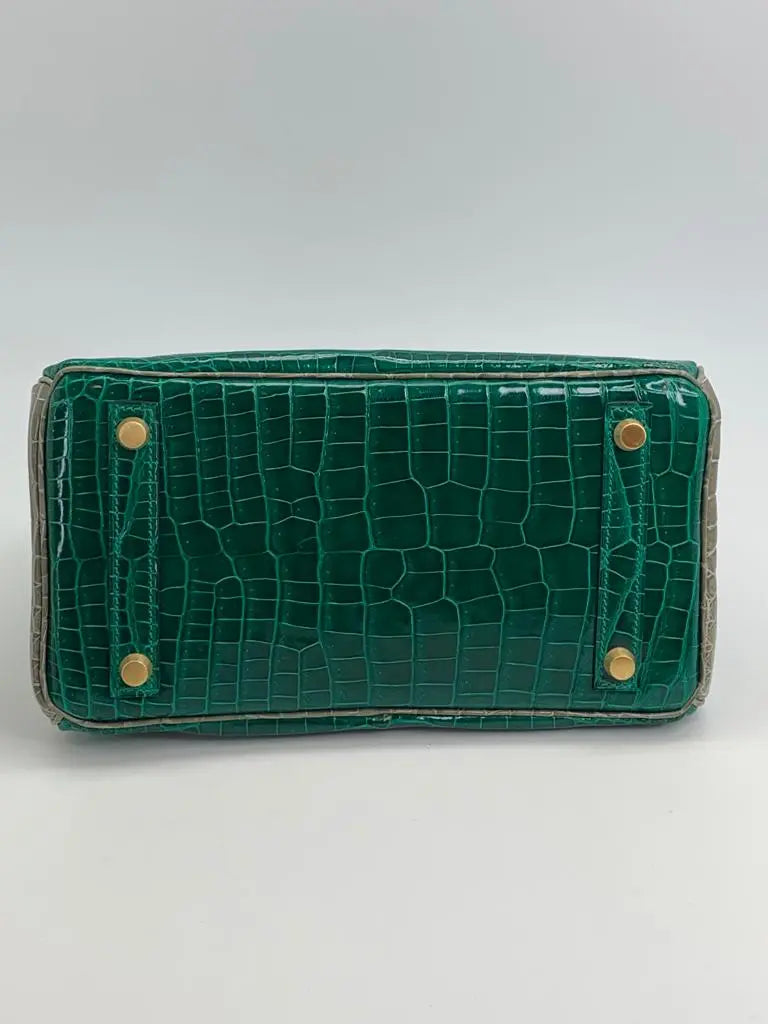 HERMES BIRKIN 25 HSS Retourne Porosus Crocodile Leather Handbag with Gold  Hardware