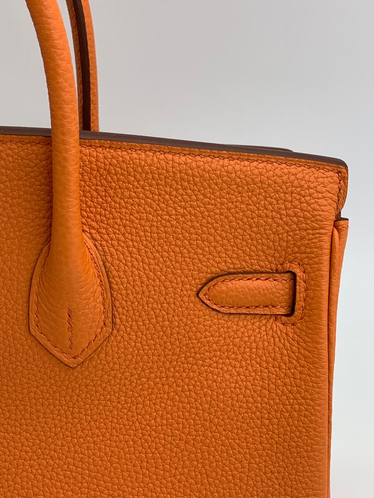 Hermes Birkin 25 Togo Orange handbag Gold hardware from back close up